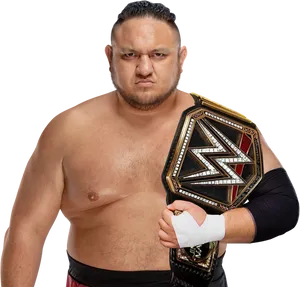 Wrestling Champion Posing With Belt PNG image