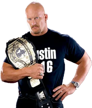 Wrestling_ Champion_ Posing_ With_ Belt PNG image