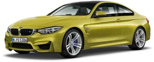 Yellow B M W M4 Coupe Side View PNG image