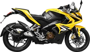 Yellow Black Bajaj Pulsar Sports Bike PNG image