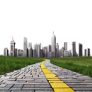 Yellow Brick Road With City Skyline PNG Bpq