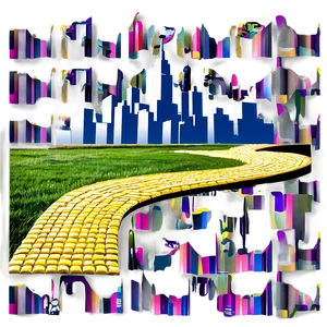 Yellow Brick Road With City Skyline PNG Qlv59 PNG