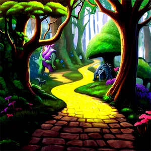 Yellow Brick Road With Magical Creatures PNG 06262024 PNG