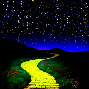 Yellow Brick Road With Night Stars PNG Lth PNG