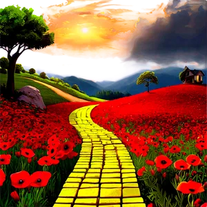 Yellow Brick Road With Poppy Fields PNG 10