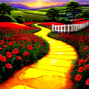 Yellow Brick Road With Poppy Fields PNG 78