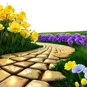 Yellow Brick Road With Spring Flowers PNG 55