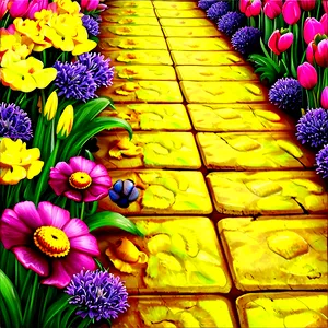 Yellow Brick Road With Spring Flowers PNG Bvv46 PNG