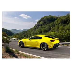 Yellow Car On Road PNG 1