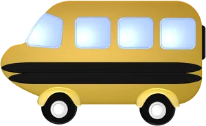 Yellow Cartoon Bus Side View