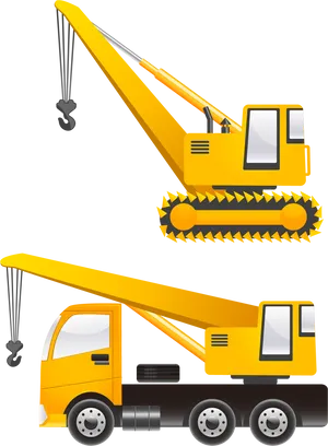Yellow Construction Cranes Illustration PNG
