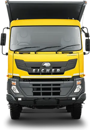 Yellow Eicher Truck Front View PNG image