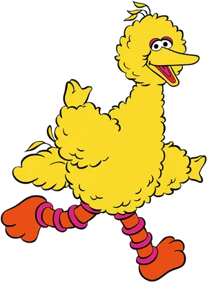 Yellow Feathered Character Walking PNG image