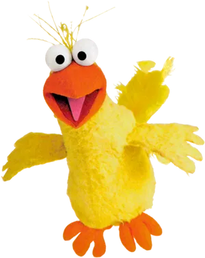 Yellow Feathered Puppet Character PNG image