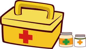 Yellow First Aid Kitand Medicine Jars PNG