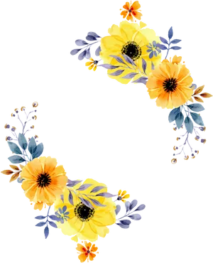 Yellow Floral Wreathon Black Background
