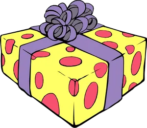 Yellow Gift Box With Purple Ribbon PNG image