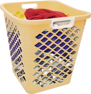 Yellow Laundry Basketwith Clothes PNG image