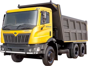 Yellow Mahindra Tipper Truck PNG image