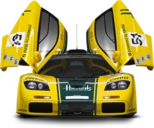 Yellow Mc Laren F1 G T R Racecar PNG image