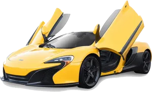 Yellow Mc Laren Sports Car With Doors Open PNG image