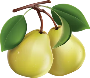 Yellow Pears With Leaves Vector PNG image