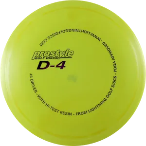 Yellow Prostyle Golf Disc D4 PNG image