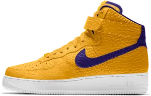 Yellow Purple Nike Air Force1 High Top Sneaker PNG image