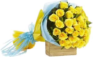 Yellow Rose Bouquet Blue Wrapping PNG