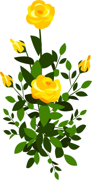 Yellow Rose Bush Vector Illustration PNG image