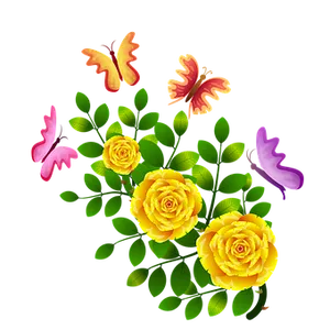 Yellow_ Roses_and_ Butterflies_ Vector PNG image