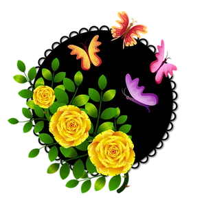 Yellow Rosesand Butterflies Graphic PNG image