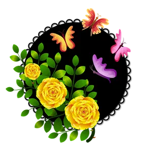 Yellow Rosesand Butterflies PNG