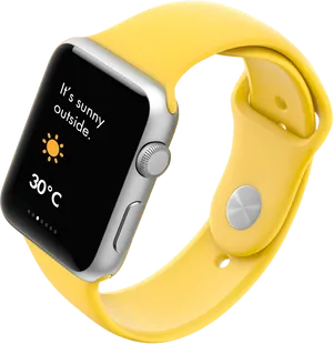 Yellow Smartwatch Weather Display PNG image