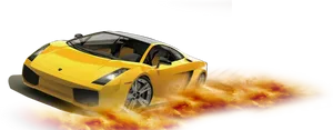 Yellow Sports Car Flaming Speed