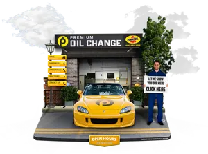 Yellow Sports Car Oil Change Service PNG image