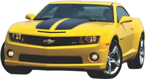 Yellow Sports Carwith Black Stripes PNG image