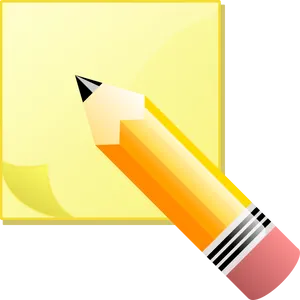 Yellow Sticky Noteand Pencil Graphic PNG image