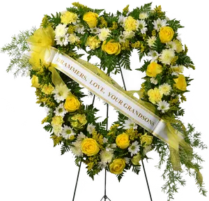 Yellow White Funeral Wreath Grandsons Love PNG image