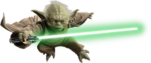 Yoda With Lightsaber Action Pose PNG image