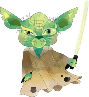 Yoda_with_ Lightsaber_ Illustration.png PNG image