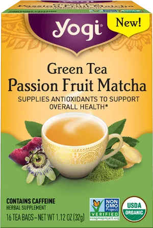 Yogi Green Tea Passion Fruit Matcha Box PNG image