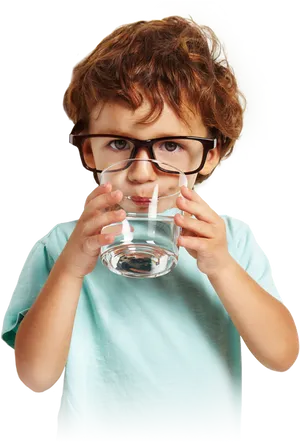 Young Boy Drinking Water Glasses Distortion PNG image