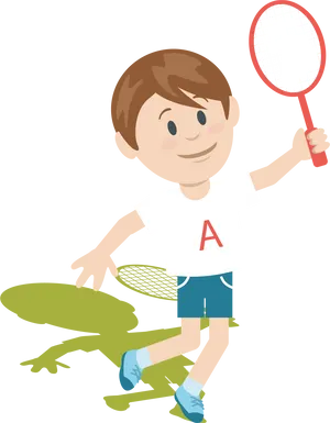 Young Boy Playing Badminton Cartoon PNG image