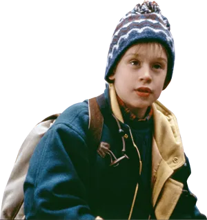 Young Boy Winter Hat Backpack PNG