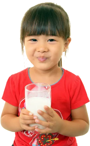 Young Girl Holding Milk Glass PNG image