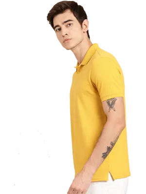 Young Man Yellow Polo Shirt PNG image