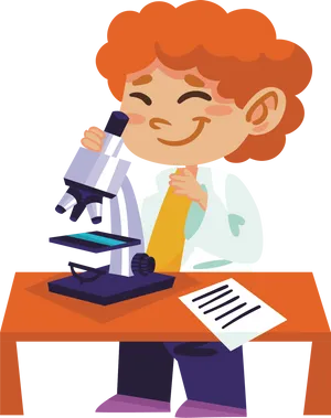 Young Scientist Using Microscope PNG