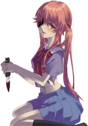 Yuno Gasai Anime Character With Knife PNG image