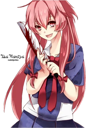 Yuno Gasai Anime Character With Knife PNG image